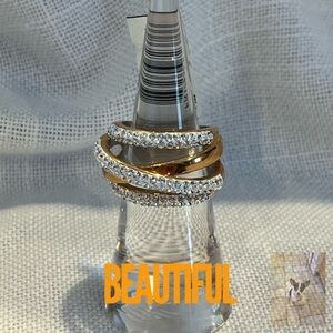 INOX Gold Tone and Rhinestone Ring, Sz 6